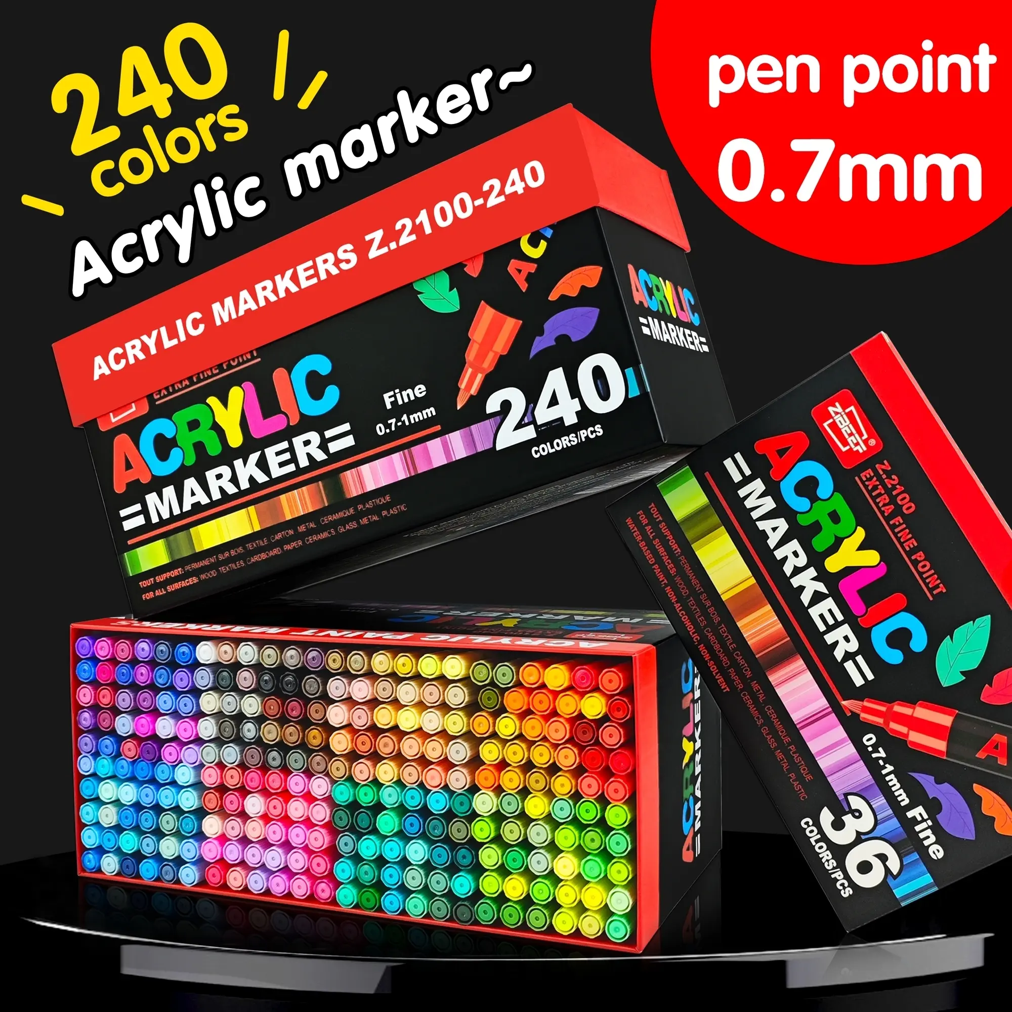 Acrylic Paint Markers Set, 36-240 Colors 0.7mm Fine Tip Pens for Rock Painting Wood Glass Paper DIY Crafts Art Supplies Drawing