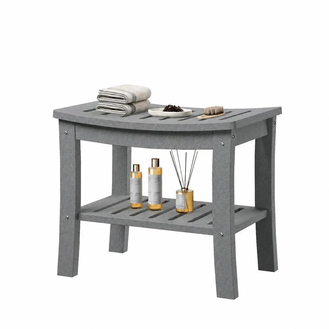HDPE Shower Bench with Storage Shelf - Waterproof Bathroom Stool for Elderly & Spa, Non-Slip Shower Seat Chair for Bathtub, Indoor/Outdoor Use (Space-Saving, No Maintenance Required)