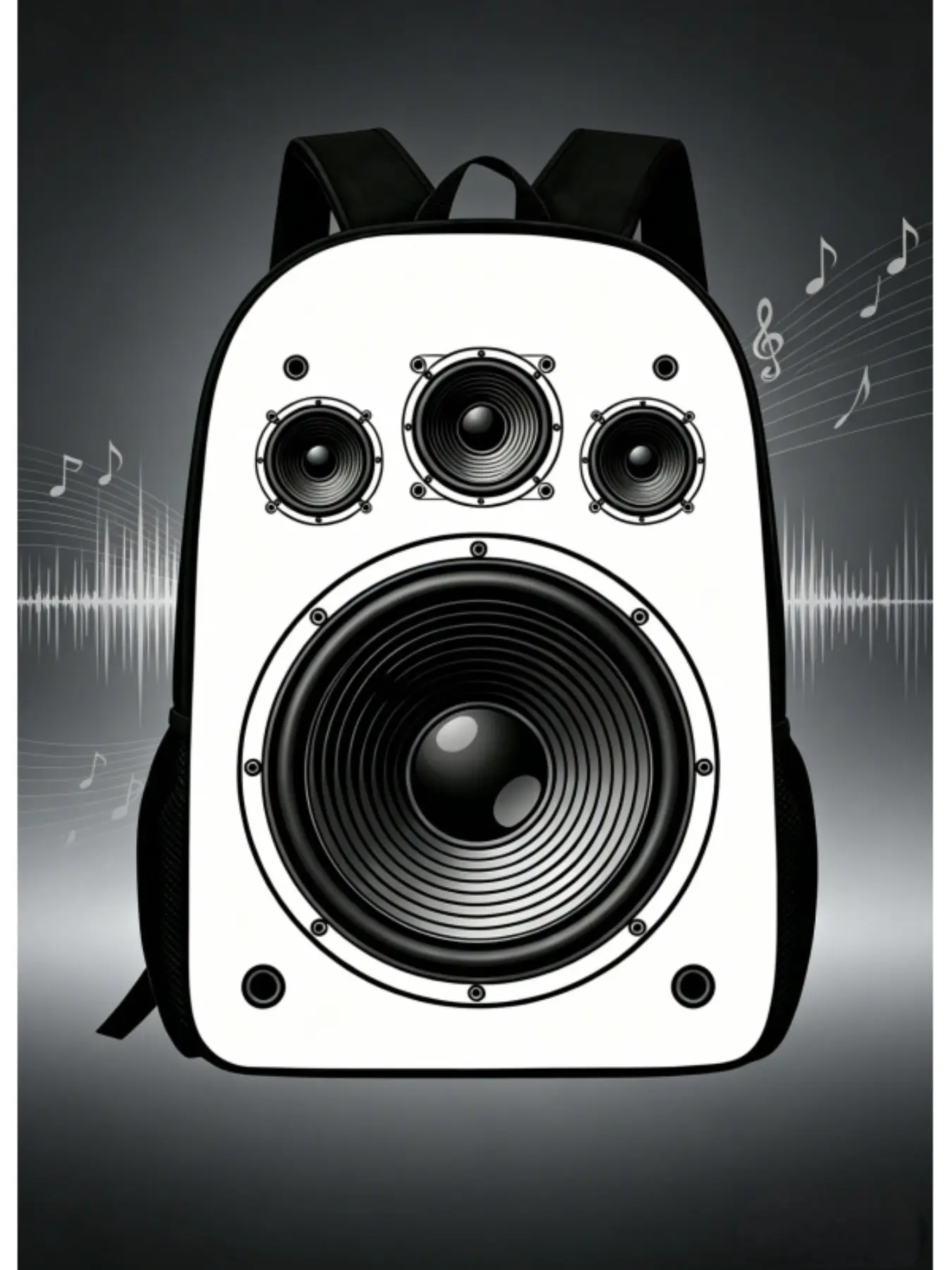 Fashionable 2D Print Backpack with Speaker, Large Capacity, Music Lover Casual Daily Bag, Travel Laptop Backpack, Laptop Daypack