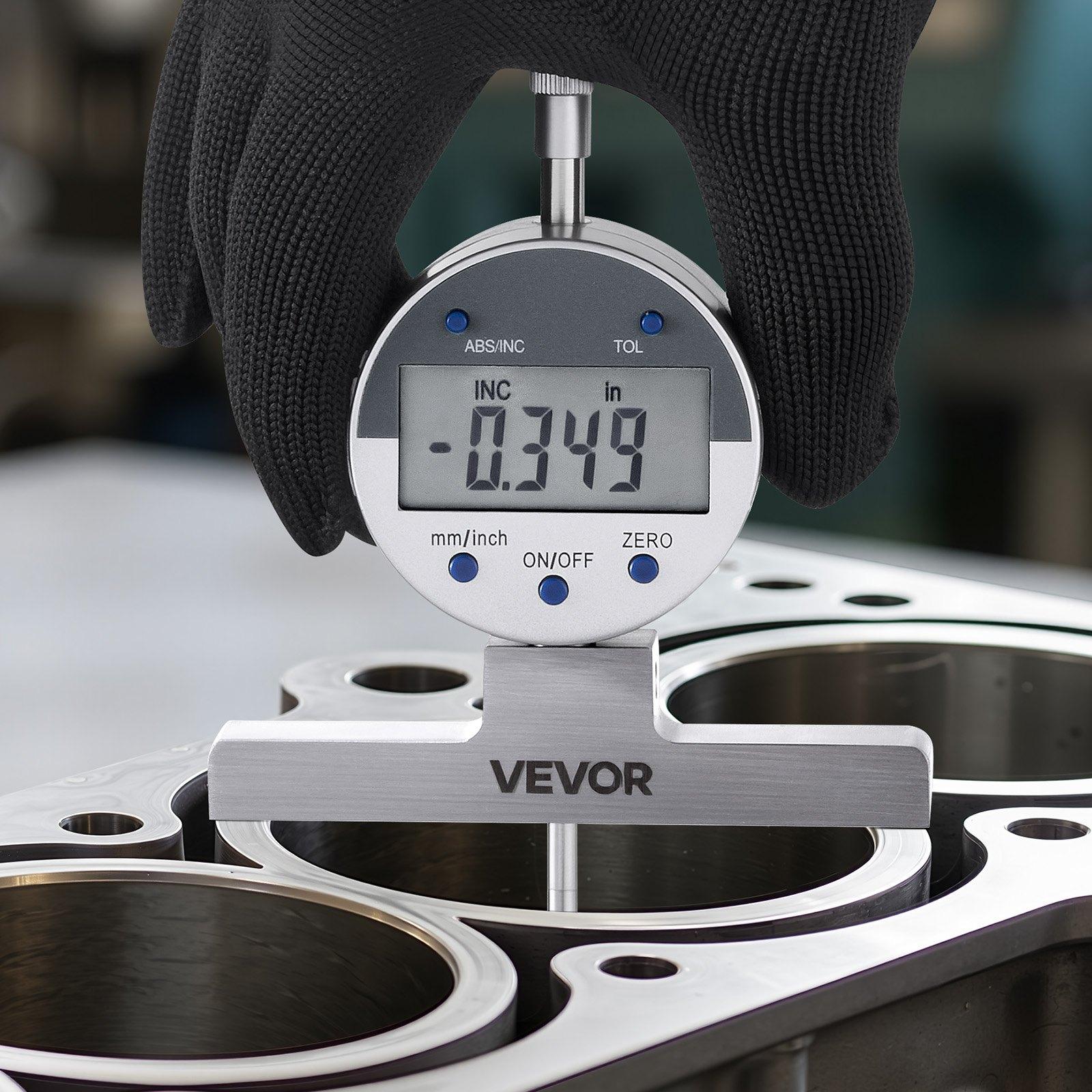 VEVOR Depth Gauge, Depth Micrometer Digital Electronic Indicator 0-22 inch Measuring Range, 0.0005" Resolution, Precision Unit Conversion with 4 Anvils, Measuring Tool for Groove, Step, Hole