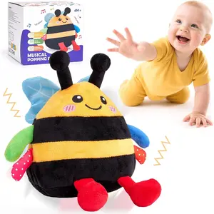 Tummy Time Bouncing Bee Toy  6-12 Month, Musical Dancing Plush Bee Baby Toys 9 Month Old, Vibrating & Buzzing Bee Toy Gifts  1 Year Old Boy & Girl