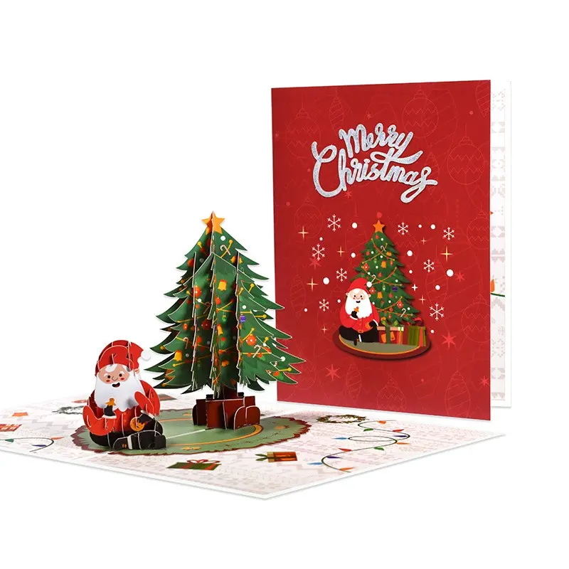 Christmas Happy 3D Card, Christmas Tree Santa Claus Holiday Greeting Handmade Card, Christmas Festival Gift, Festive Decoration