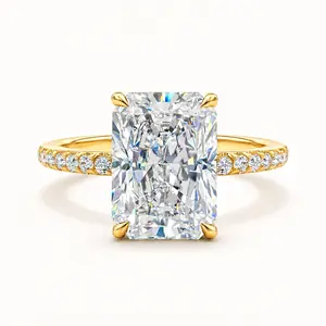 Rectangular Radiant Cut  Ring Set Gold Plated  Stackable Bands  High Sparkle Jewelry