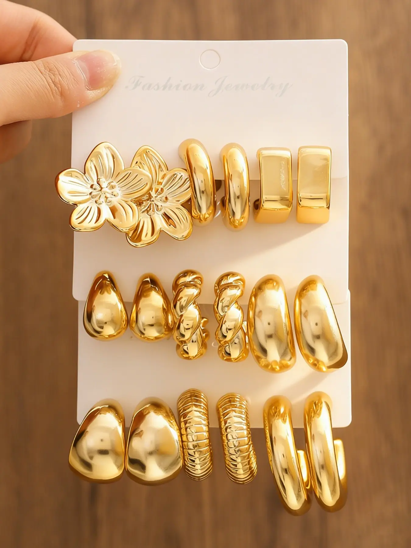 Women's Water Drop Geometric Earrings, Flower Design, 9 Pairs, Elegant Fashion Jewelry, Perfect for Everyday Wear, Earring Set