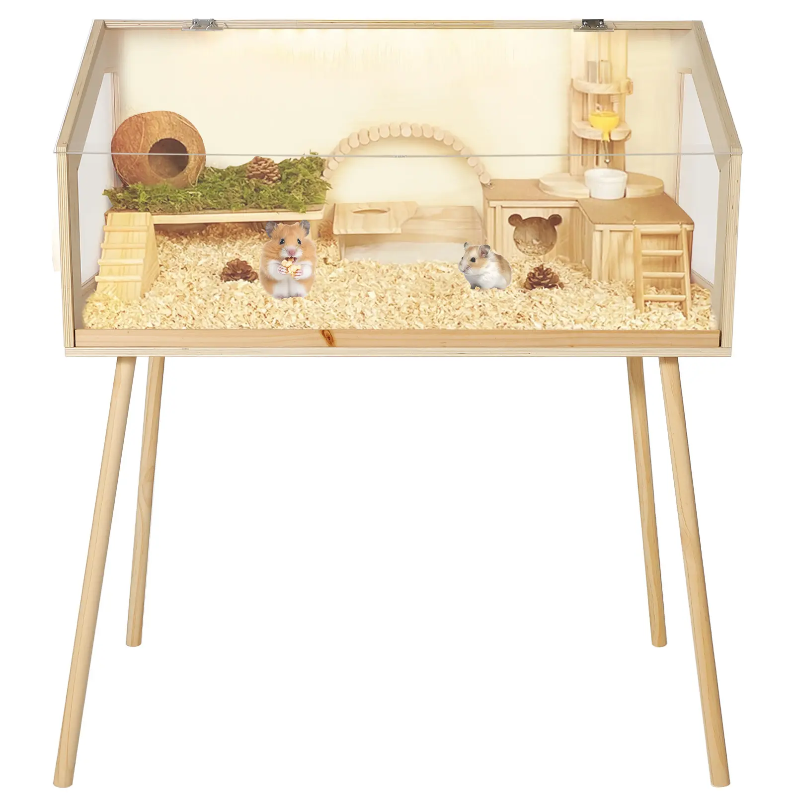 🐹 Large Hamster Cage 40" with Legs, Wooden Habitat with Acrylic Window & Openable Top, Chew-Proof Small Animal Enclosure for Syrian Hamster, Guinea Pig, Chinchilla, Gerbil