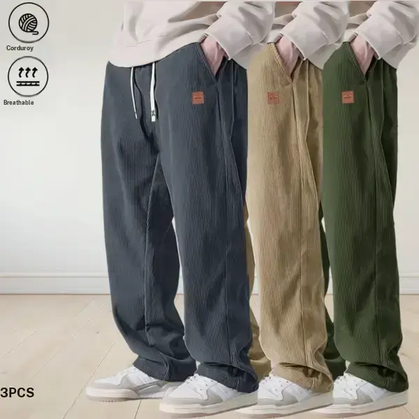 Men’s Corduroy Straight Wide Leg Casual Pants Draping, Chill, Contemporary, Lightweight, Breathable, Comfortable, Drawstring Design, Autumn Winter Trendy Brand Style, Ideal for Everyday Wear (Casual Men’s Pants), Chill Men's Pants