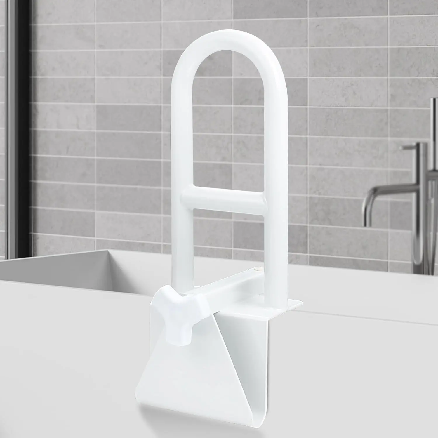 Bathtub Safety Rail - Carbon Steel Heavy-Duty Bath Grab Bar for Seniors, Adjustable Clamp Handle with Adjustable Fit for 3-7 in Tub Width, 300lbs Support for Bathroom Use