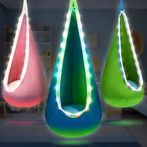 Hanging Hammock Bed with Glowing Feature, Inflatable Pillow Included, Hand-Washable, Indoor/Outdoor Relaxation, Cozy Hammock, Thick Nylon/Cotton Fabric, Three Colors Available Hanging Swing Hammock, Outdoor Patio Swing