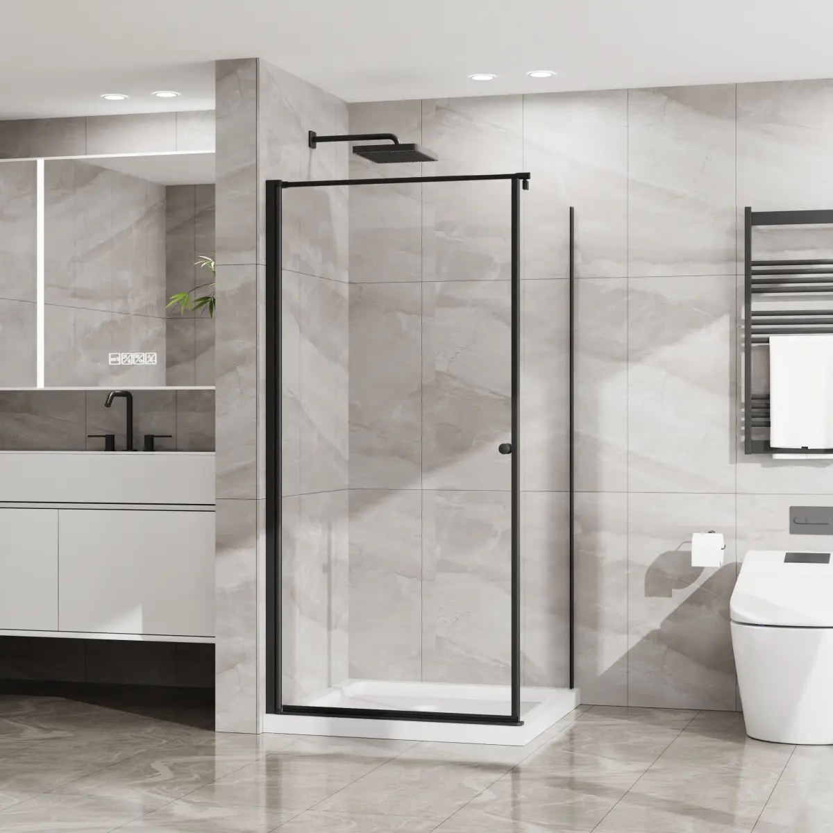 Goodyo Shower Enclosure Frameless 36 in.D x 36 in.W x 72 in.H, Corner Shower Door with 1/4 in.Clear Tempered Glass, Pivot Opening, Black Finish