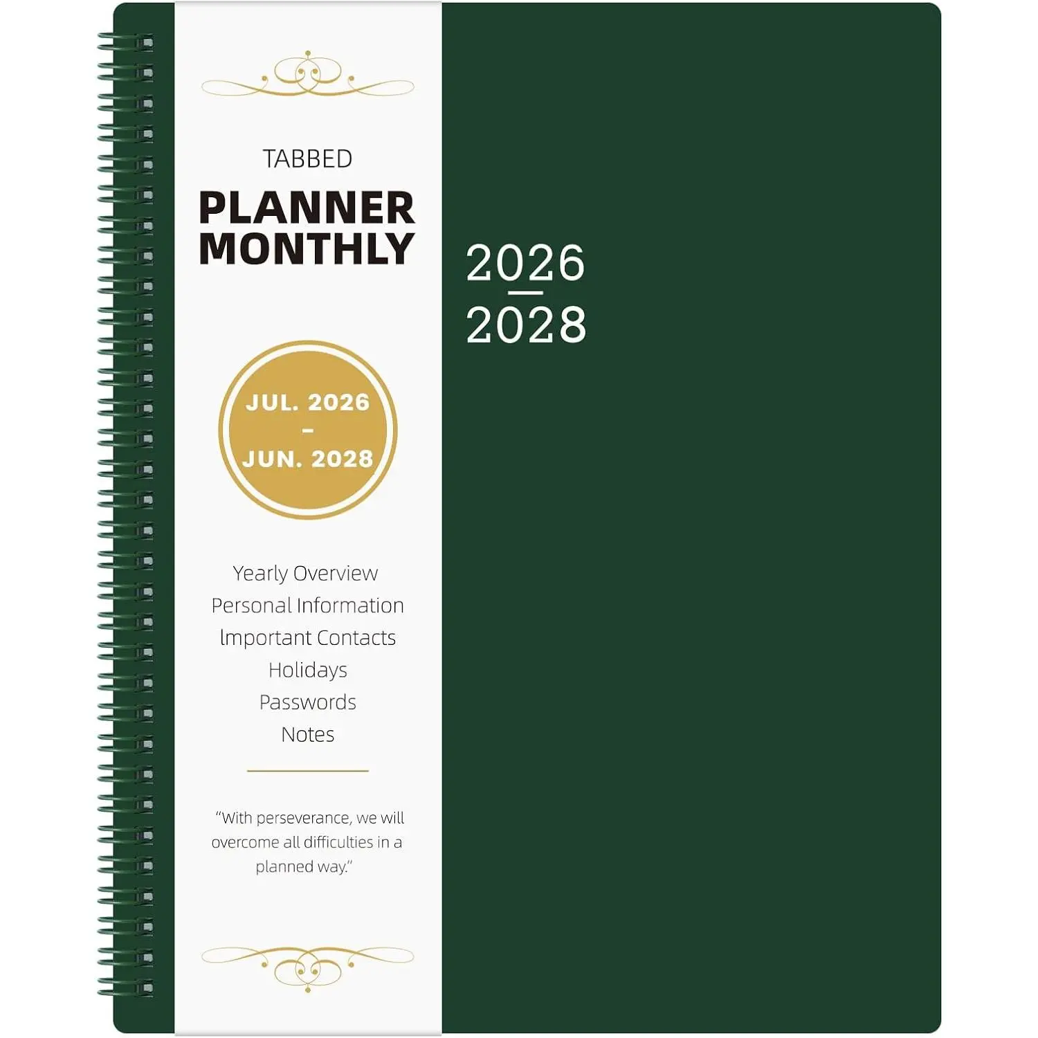 Large Size 2026-2028 Agenda Planner, 9"x11", July 2026-June 2028, 24 Monthly Tabs, Ample Writing Blocks, Thick Paper, Inner Pocket, Desk Planning, Office Stationery