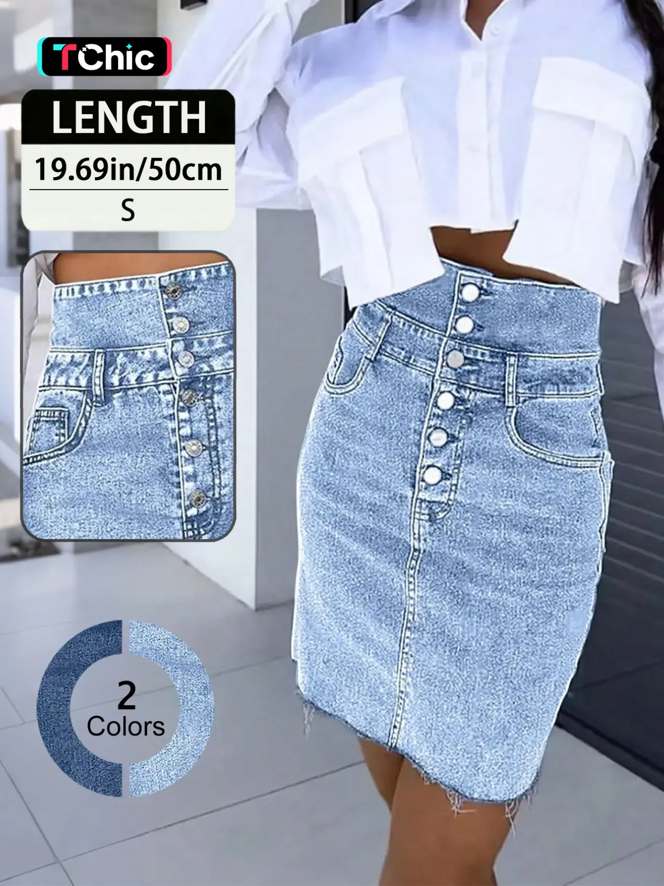 Women's High-Waisted A-Line Denim Skirt, Chic Elegant Button-Fly Knee-Length Jean Skirt for Casual Occasions