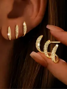 1 Pair 18k Gold Plated Women's Trifurcated Arc Earrings, Luxurious Design, Hypoallergenic, Perfect for Daily Wear and Music Festivals, Ideal Gift