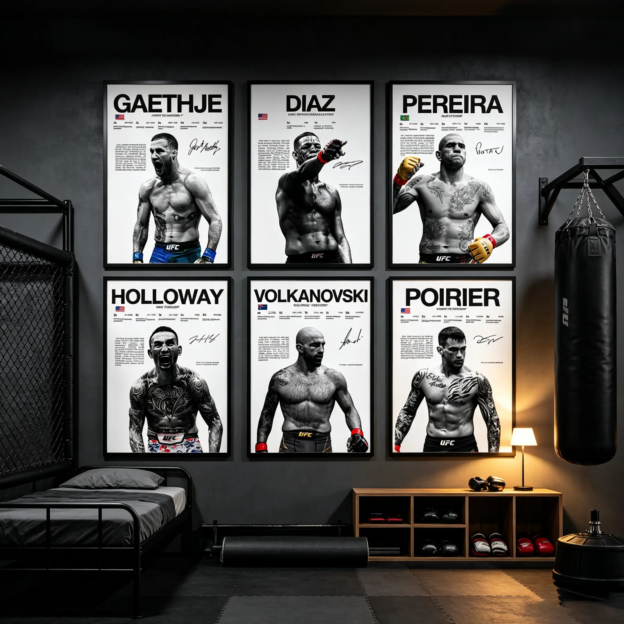 UFC Star Vintage Newspaper-Style Canvas Poster - MMA Fighters Signed Career Stats Vintage Print, Waterproof Wall Decor, Gym Decor, Multi-Size Framed/Unframed for Men