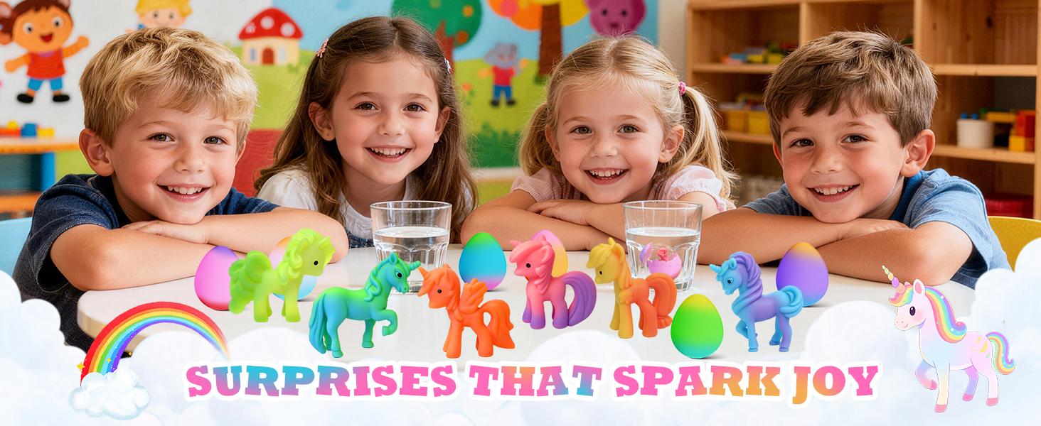 6 hatching and growing Unicorn eggs with 6 Unicorn, water-activated expansion toys, safe and fun magical transformation experience, perfect for Easter and birthday gifts.