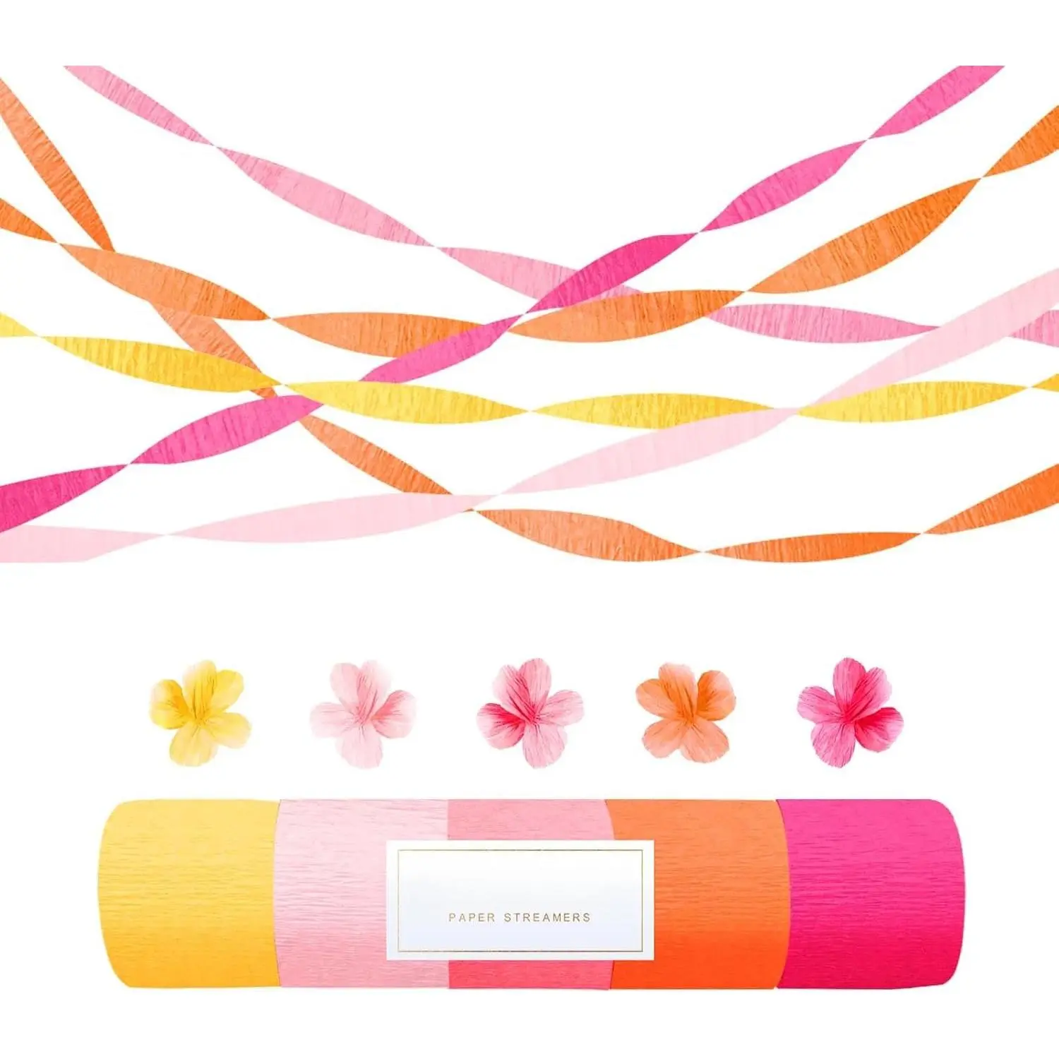 Retro Orange  Summer Party Crepe Paper Streamers 5 Rolls |  Garland Streamers for Sunset Party, Birthday Wedding  Shower Fall Thanksgiving Backdrop Decor, 1.8 x 82 Ft/Roll