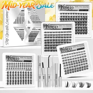 YIDUO 4 Styles Cluster Lash Kit｜Spider/Breeze/Manga+Bottom Lashes, 5-16mm D Curl DIY Eyelash Extensions, Includes Lash Bond&Seal, Remover & Tweezers
