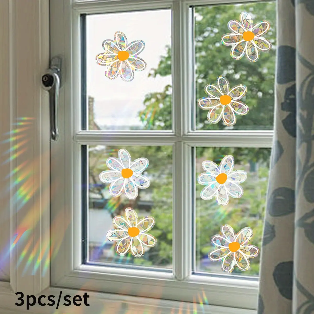 Vibrant 3D Static Window Decals, Set of 3 Shimmering Glass Stickers, Reversible Design Removable Decals, Stickers for Glass Sliding Doors, Home And Office Decor, Window Art for Living Room And Bedroom