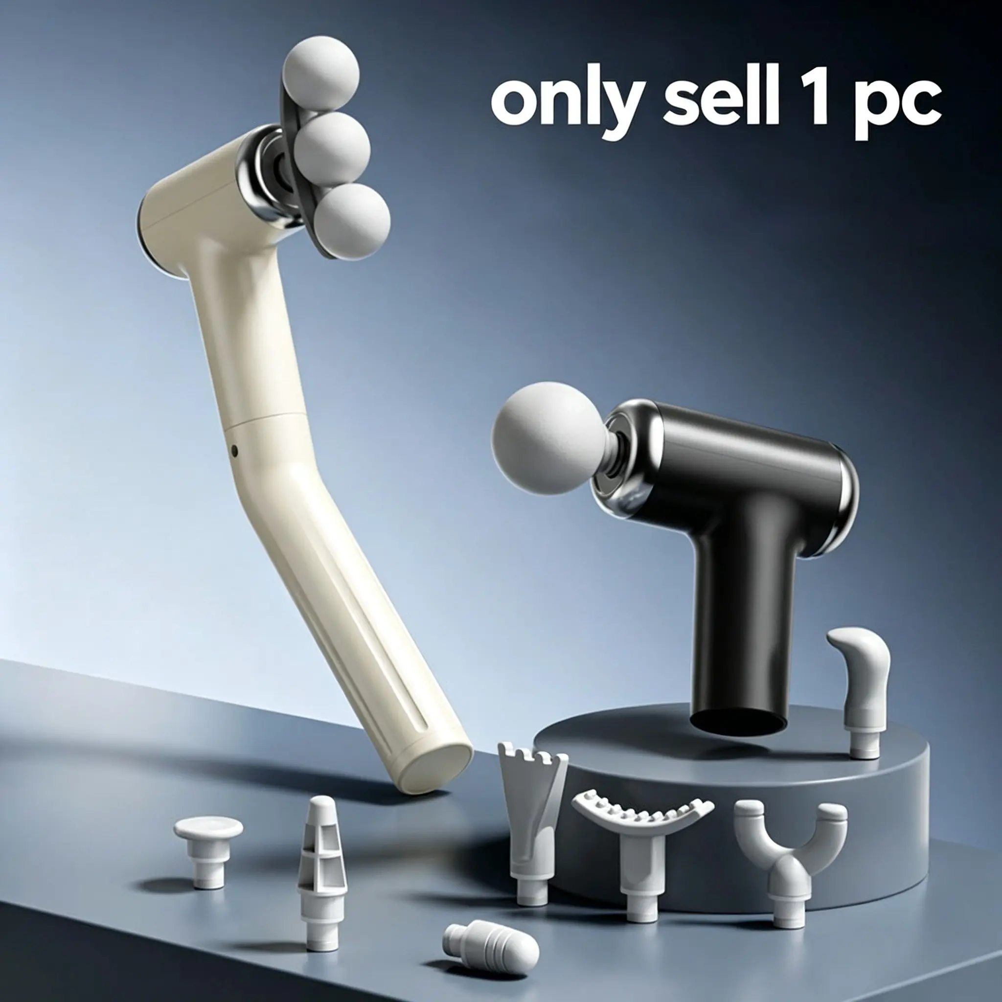 Detachable Long-Handle Massage Gun, Rechargeable Handheld Body Massager, 9 Massage Heads, Self-Massage for Back, Shoulder, Legs