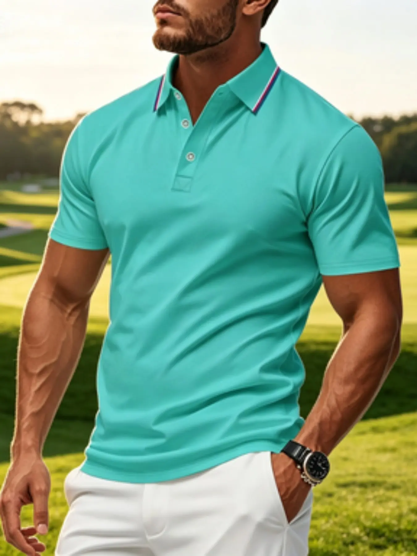 Men's Colorblock Collar Polo Shirt, Vintage Style, Summer Quick-Dry Breathable Short Sleeve, Business Casual Versatile Top