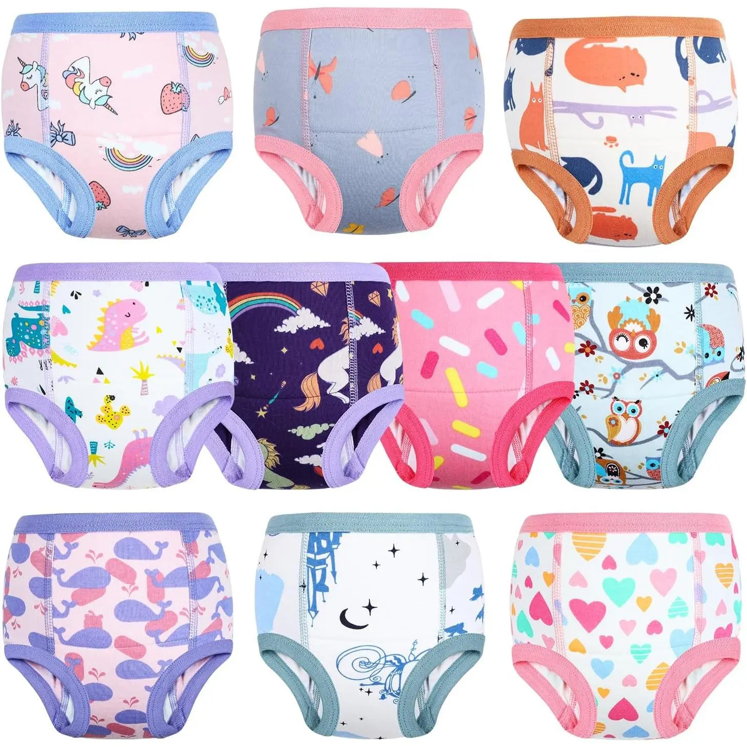 Baby Potty Training Underwear 10 Packs Absorbent Toddler Training Pants for Boys and Girls Cotton Pee Pants 2T-9T