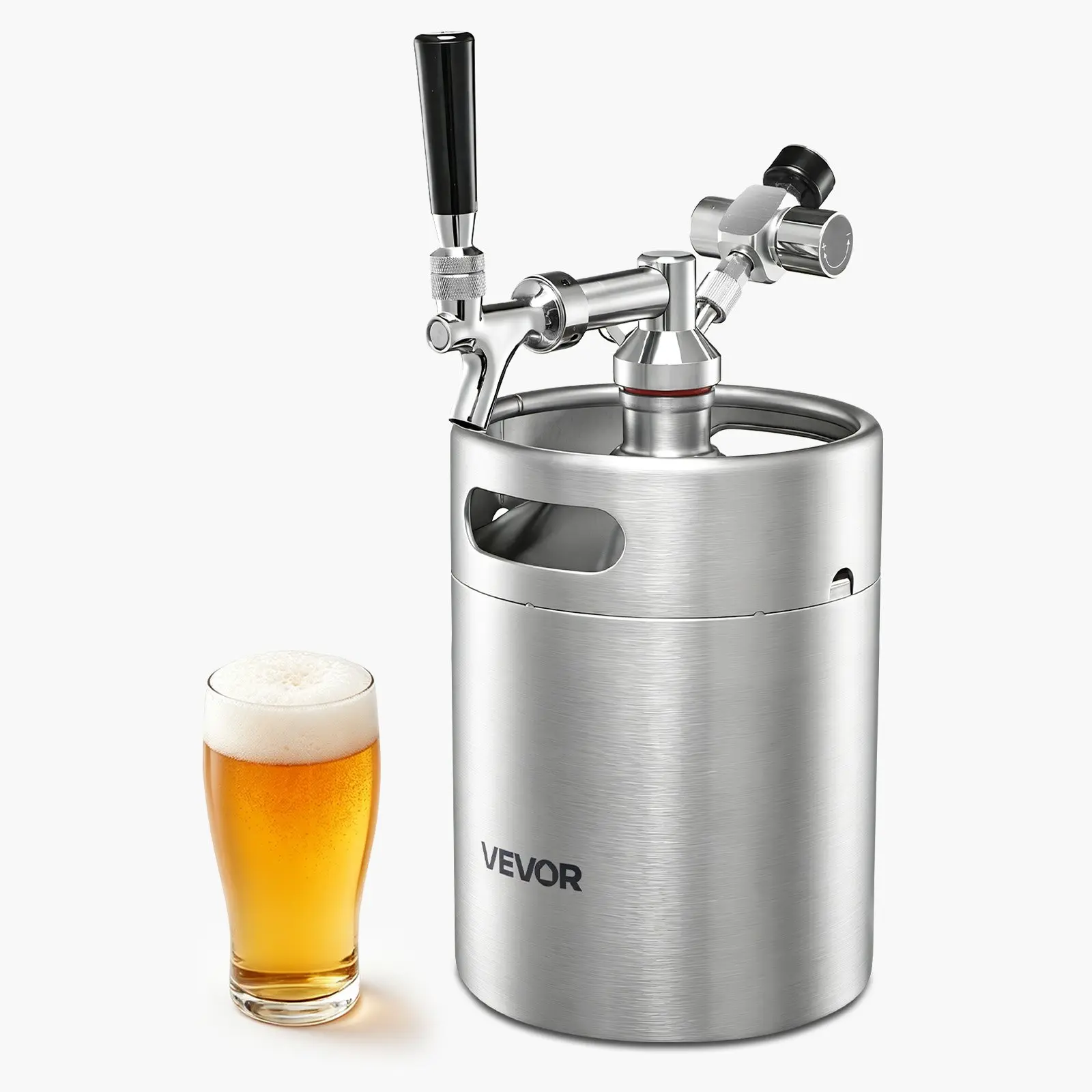 【DealsForYouDays】VEVOR 128oz (4L) Portable Pressurized Beer Growler Dispenser, 304 Stainless Steel Tool Kit with CO2 Regulator, Self-Closing Faucet, Drink Pour Tool for Home Brewers, Home Parties, Beer Storage, Ounces