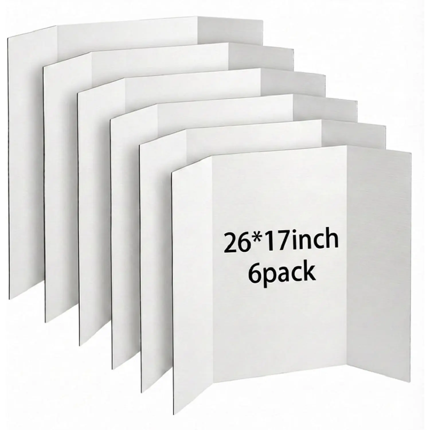 Trifold Poster Board, 26" x 17", 6-Pack, White Corrugated Project Boards for Science Fairs, School Projects, Event Displays, Business Presentations, Easy to Fold & Reusable