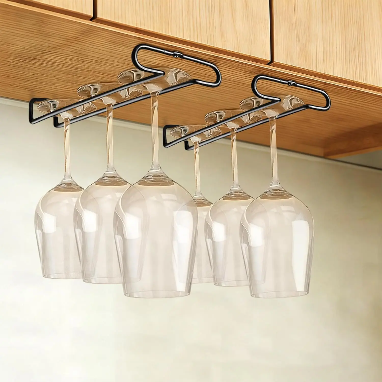 10 Inch Under Cabinet  Glass Rack Stemware Holder Glass Storage Hanger Organizer for Kitchen and Bar Set of 2 (Black)