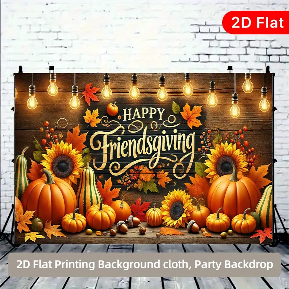 2D Flat Artificial Pumpkin Festive Backdrop & Banner, Autumn Friendsgiving-Themed HD Digital Printing Polyester Cloth, Soft Lightweight Foldable Decor with Sunflowers, Fall Maple Leaves, for Friendsgiving Gatherings, Artificial Pumpkin Festive Backdrops &