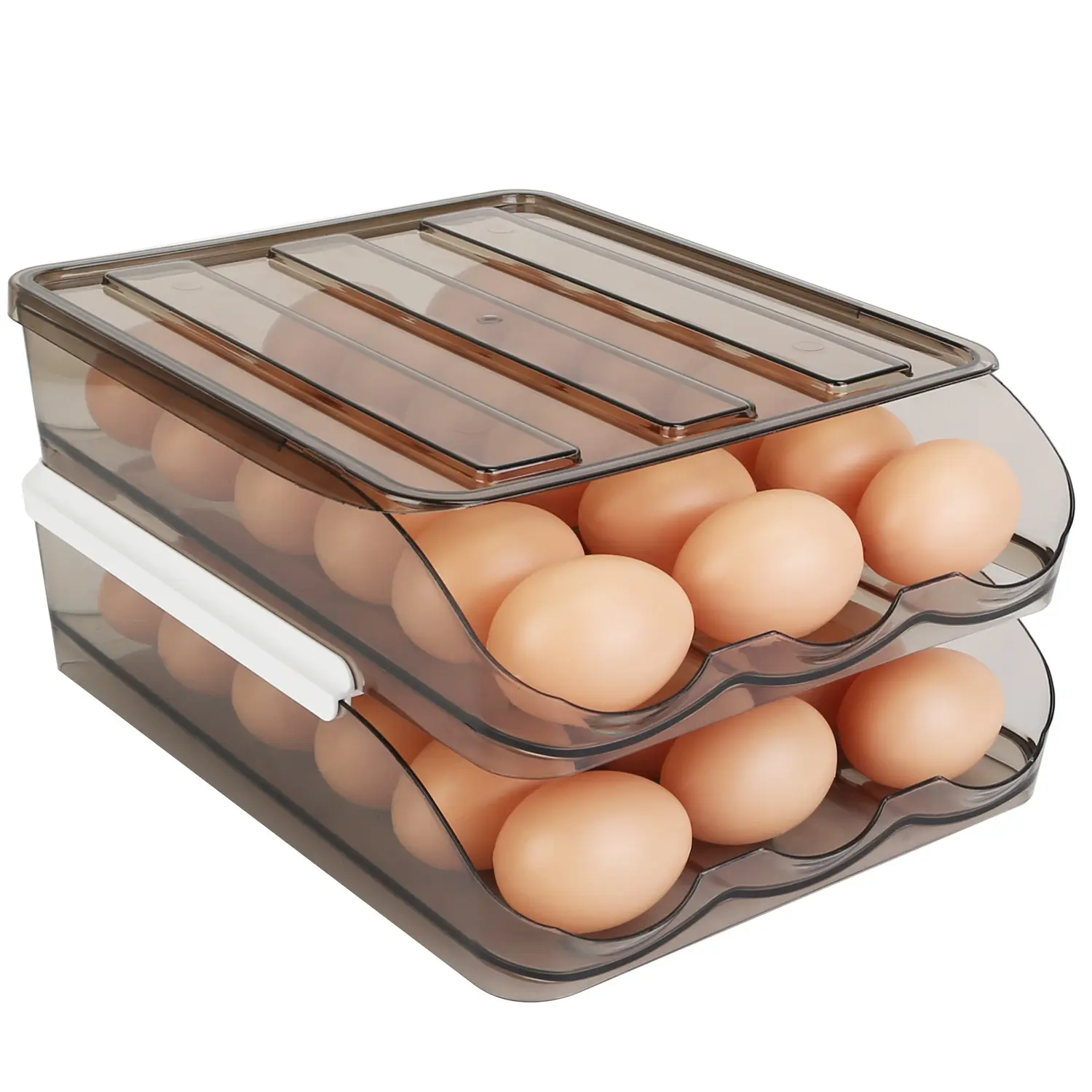Double-Layer Egg Holder for Refrigerator, 36-Egg Rolling Egg Storage Organizer with Lid, Space-Saving Automatic Rolling Egg Tray for Kitchen