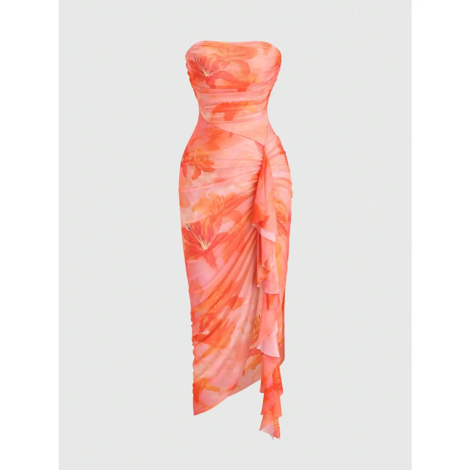 Floral Print Strapless Bodycon Tube Top Dress Sleeveless Summer Wedding Guest Cocktail Sundresses
