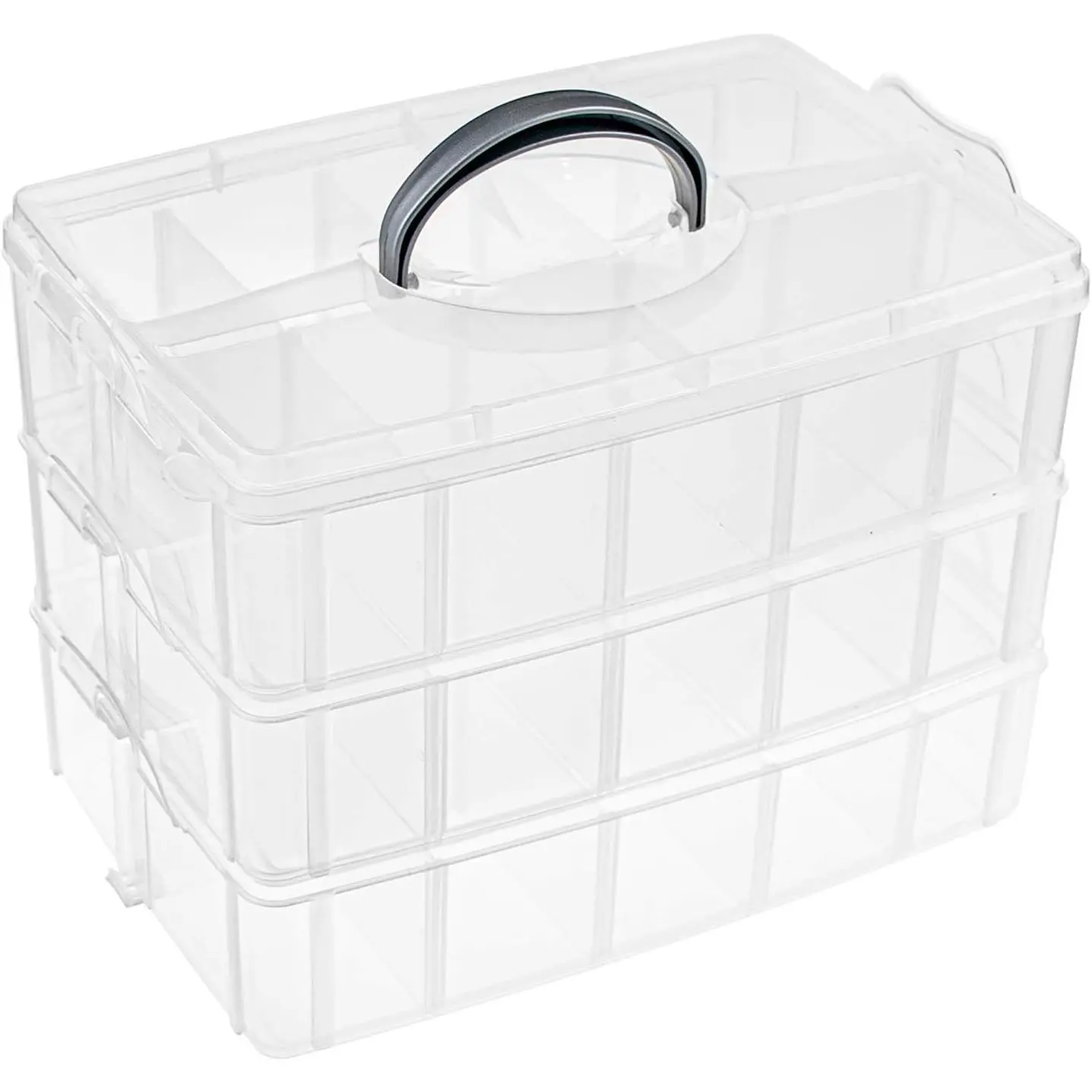 3-Tier Stackable Storage Box Organizer with 30 Adjustable Compartments, Plastic Craft Organizer Case Tool Storage Container Bins for  Beads Arts and Crafts Beauty Supplies