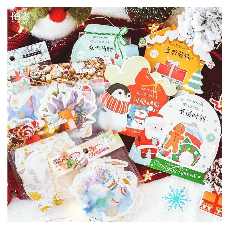 24-40 Pcs/Set Christmas Sticker Stationery Golden Sticker XMAS Bronzing Decoration DIY Handmade Arts Craft Sticker