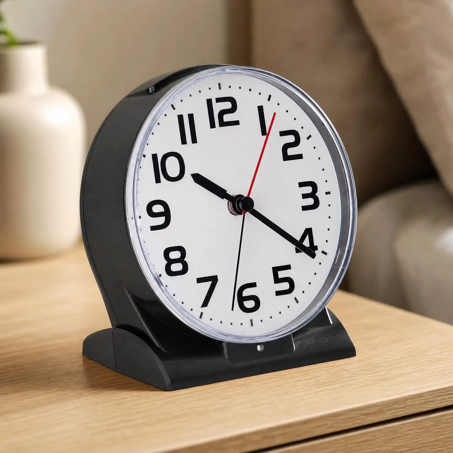 Silent No Ticking Alarm Clock with Automatic Backlight, Easy to Set, Big Numbers, Ascending Alarm, Gentle Wake, Snooze, 2 AA Battery Operated, Black - Ideal for Seniors & Vision ImpairedGift