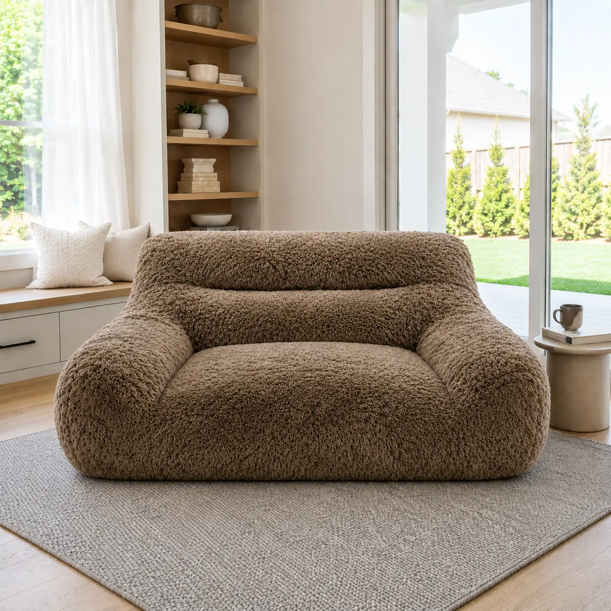 ARCH Oversized Compress Sofa Couch for Living Room, 33.9in Wide Seat, Dark Brown Boucle Fabric, Modern Minimalist Design, Space-Saving Vacuum Packed, Plush Cloud-Like Comfort, Easy Setup, 43.3x46.9x37.2in, Dark Brown Color Options