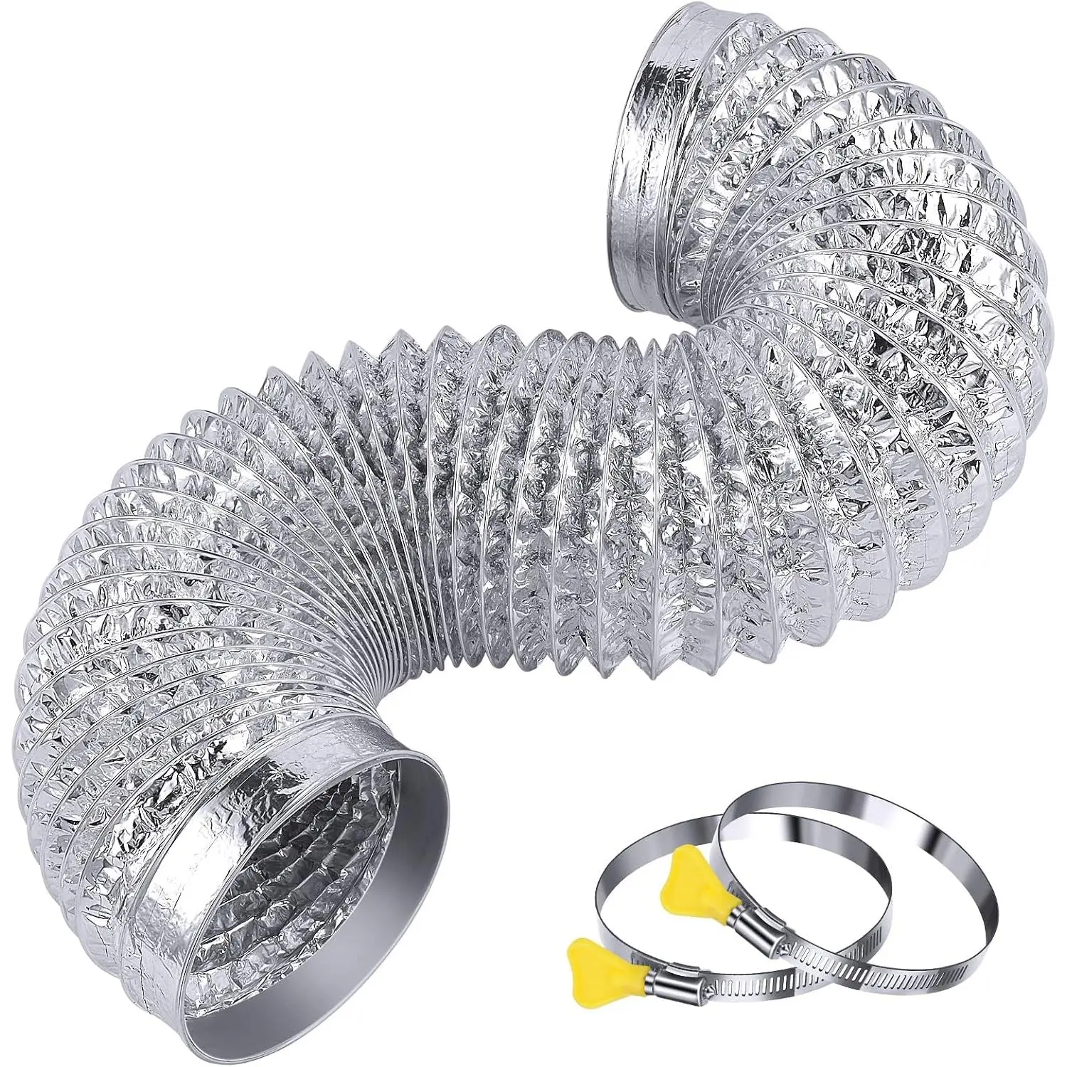Heavy Duty 4"Flexible Dryer Vent Exhaust Duct Hose 3  | Tool-Free, for Tight Space, Extra Thick  Foil HVAC Ducting Kit with 2 Key Hose Clamps