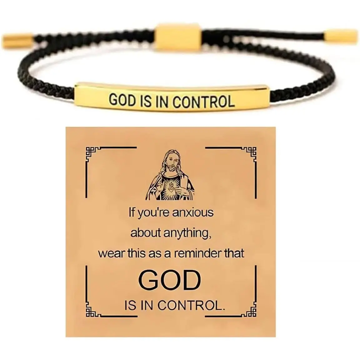 God Is In Control Tube Motivational Bracelet For Women Men,Adjustable Braided Stainless Steel Engraving Inspirational Faith Bracelet Christian  Gifts