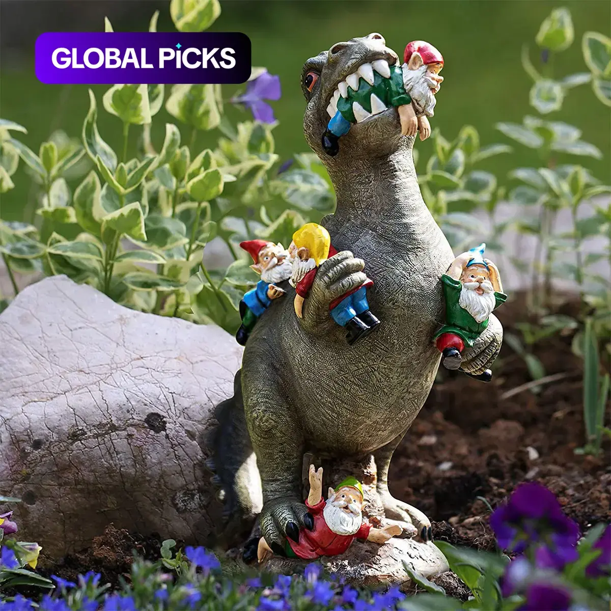 Dinosaur and Gnome Garden Ornament, Creative Resin Craft for Home and Garden Decor, Cute Garden Gnome Statue, Garden Accessories #GLOBAL PICKS