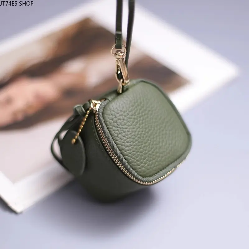 Retro leather cosmetic bag lipstick change storage bag portable travel storage bucket personalized mini round change bag