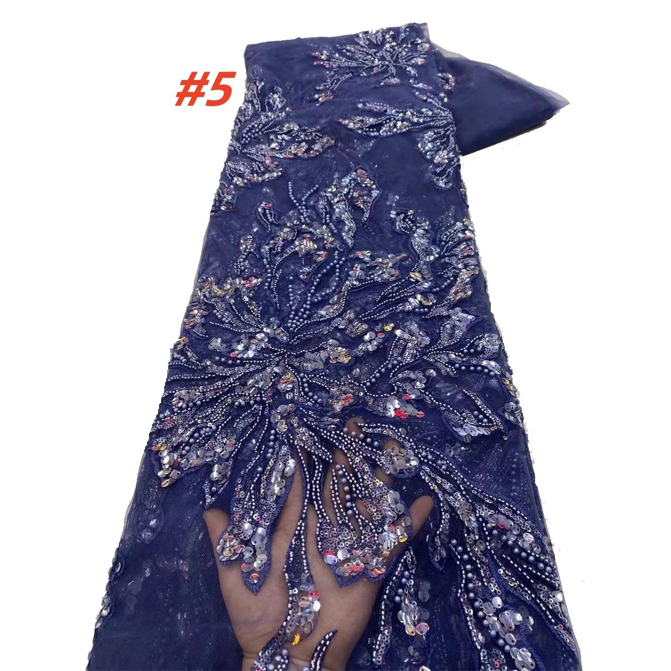 Elegant African Lace Fabric Wedding Dress, Sequins Beaded Embroidery Gown for Nigerian Bride, High Quality French Net Lace Material