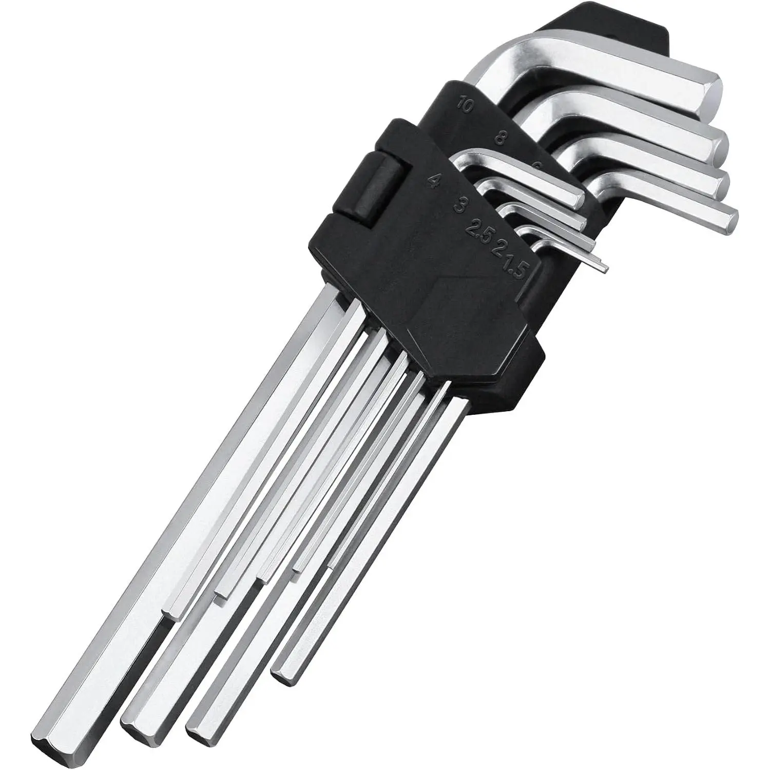 Metric Allen Wrenches Sets, 9 count L Shape Hex Key Set, CR-V Steel Allen Key Set, 1.5-10mm,  and Chamfered Tips, HT0221-SS