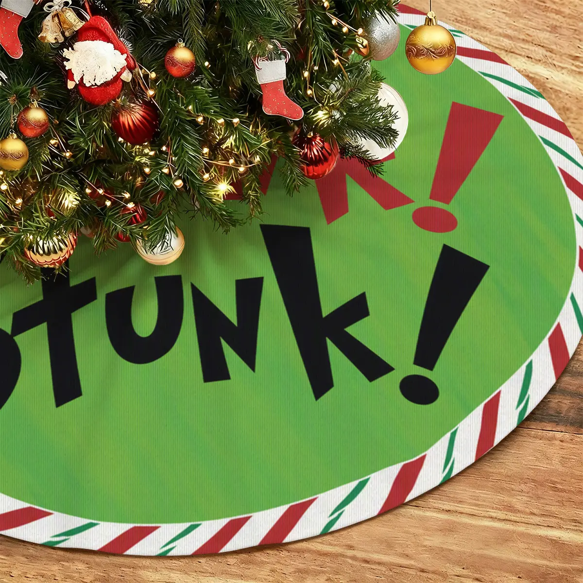 Fun Round Label Christmas Tree Skirt, 30inch/36inch/48inch, Holiday Decoration, Perfect for Family Gatherings