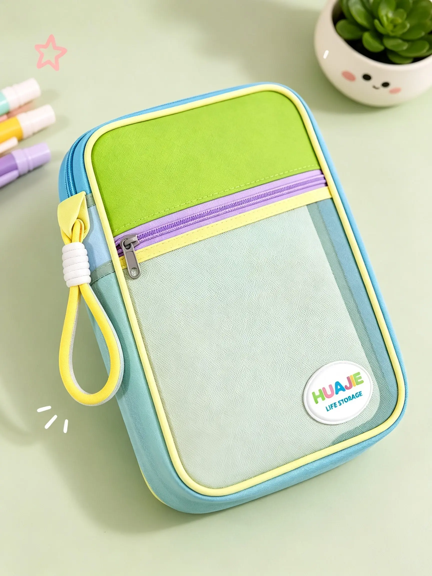 1pc Document Bag for Students with L-Shaped Opening, Spacious Multi-Color Handheld Book Bag for Middle School Subjects, Stylish and Organized Stationery Storage Bag for School and Office