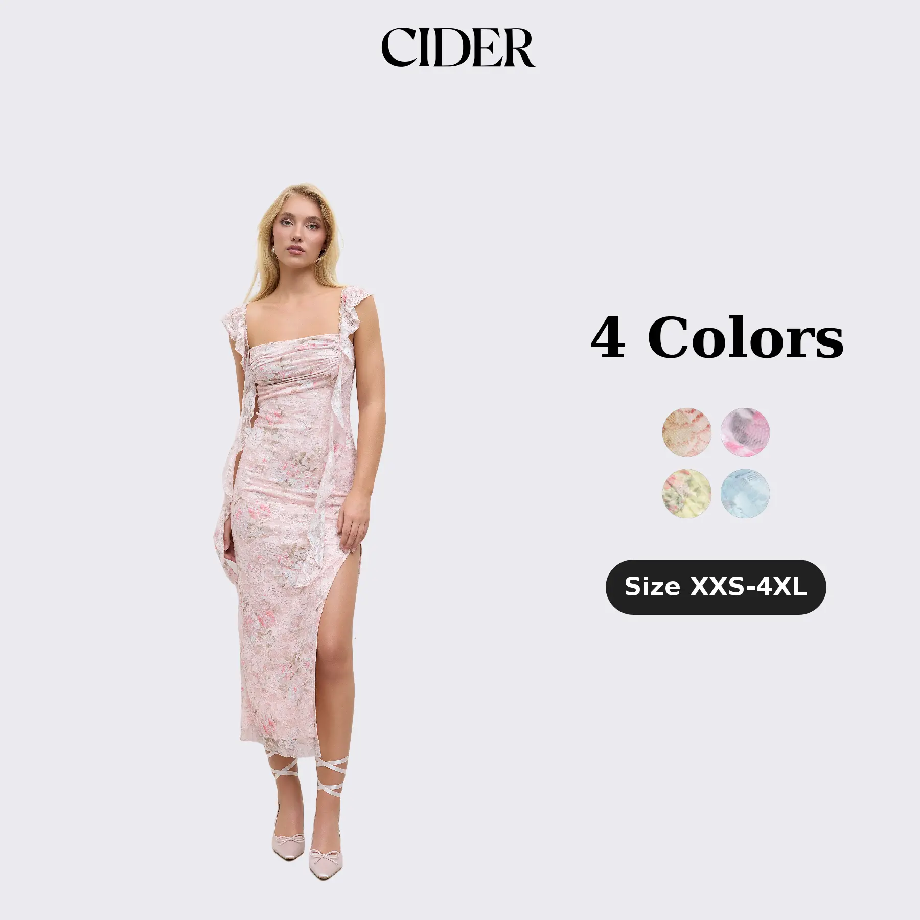 Cider Lace Floral Ruffle Hem Split Maxi Dress