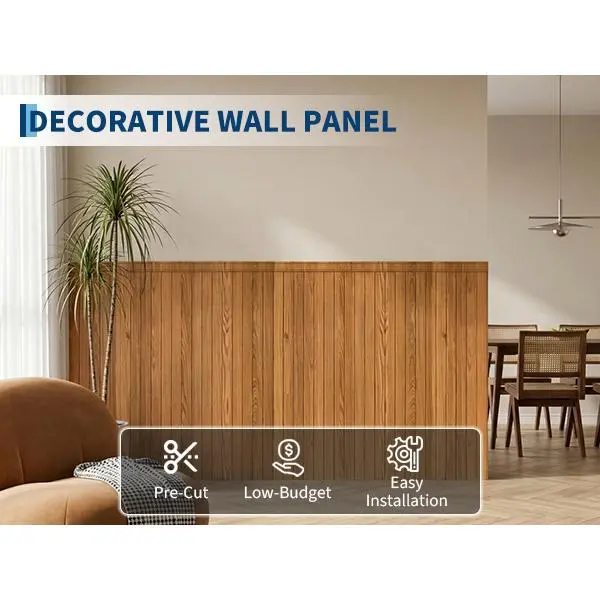 Wood-Look Decorative Wall Panel Kit, Pre-Cut Wainscoting Panels with Top Trim for Indoor Wall Decor