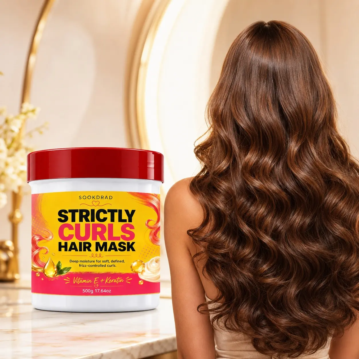 Strictly Curls Hair Mask, contains Vitamin E and Keratin, deep moisture, soft curls, defined curls, frizz-controlled curls, for curly hair, 17.64oz, 500g