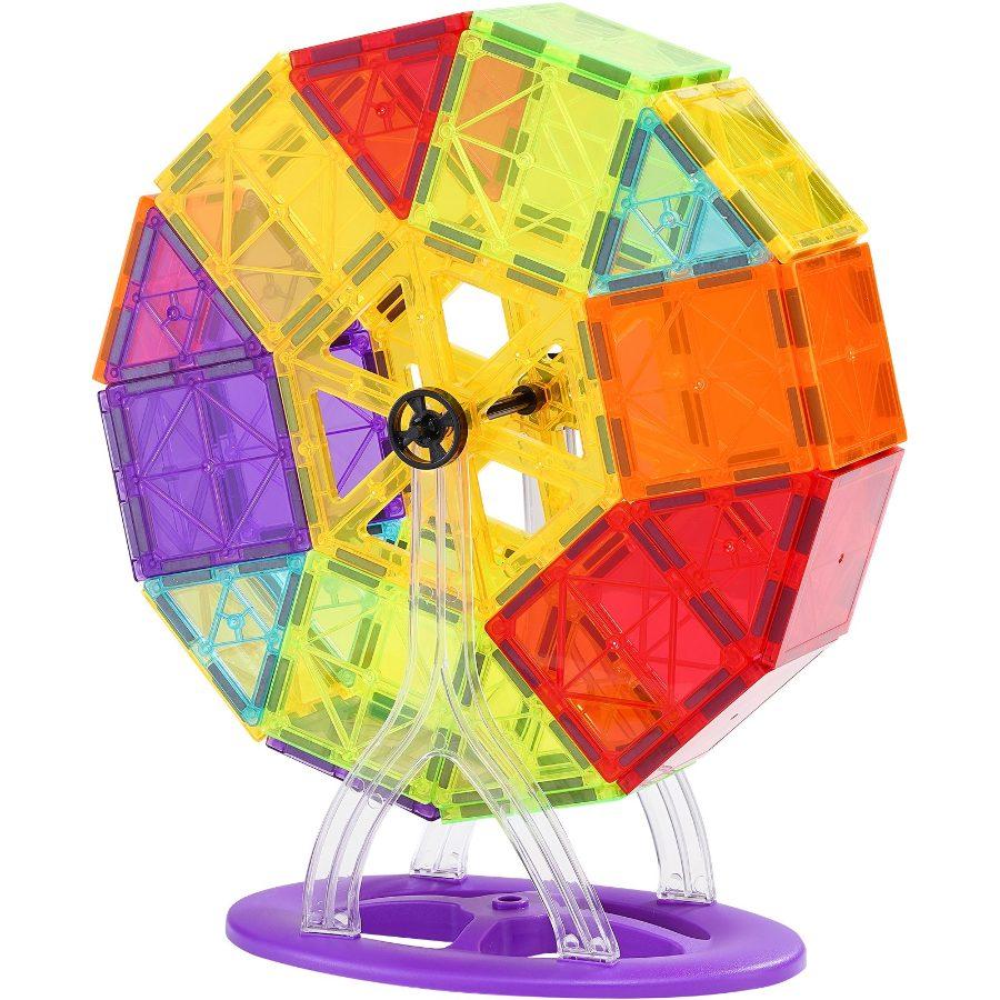 VEVOR Magnetic Tiles, 180 PCS Magnetic Building Blocks for Kids, Magnet Building Set with 2 Car Bases Ferris Wheel Stand, STEM Educational Construction Stacking Toys for Toddlers Boys Girls Aged 5+