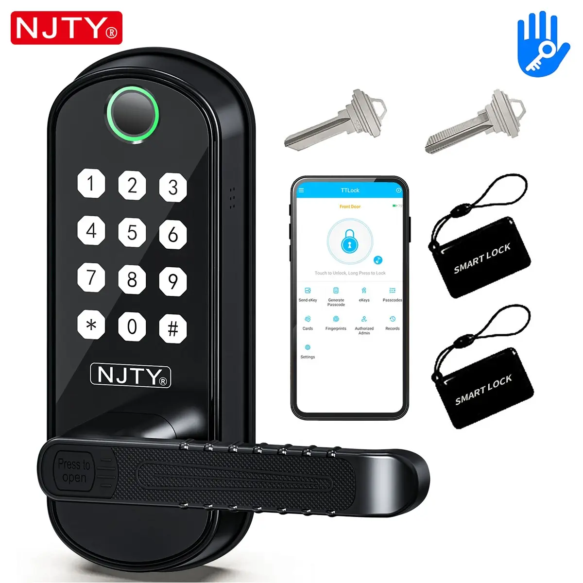 1pc Smart Lock Fingerprint Door Lock, 6-In-1 Biometric Lock with Keyboard, APP Control, Key, NFC, Password, Auto Lock, Smart Door Locks, Door Security Lock, Includes 2 Ic Cards
