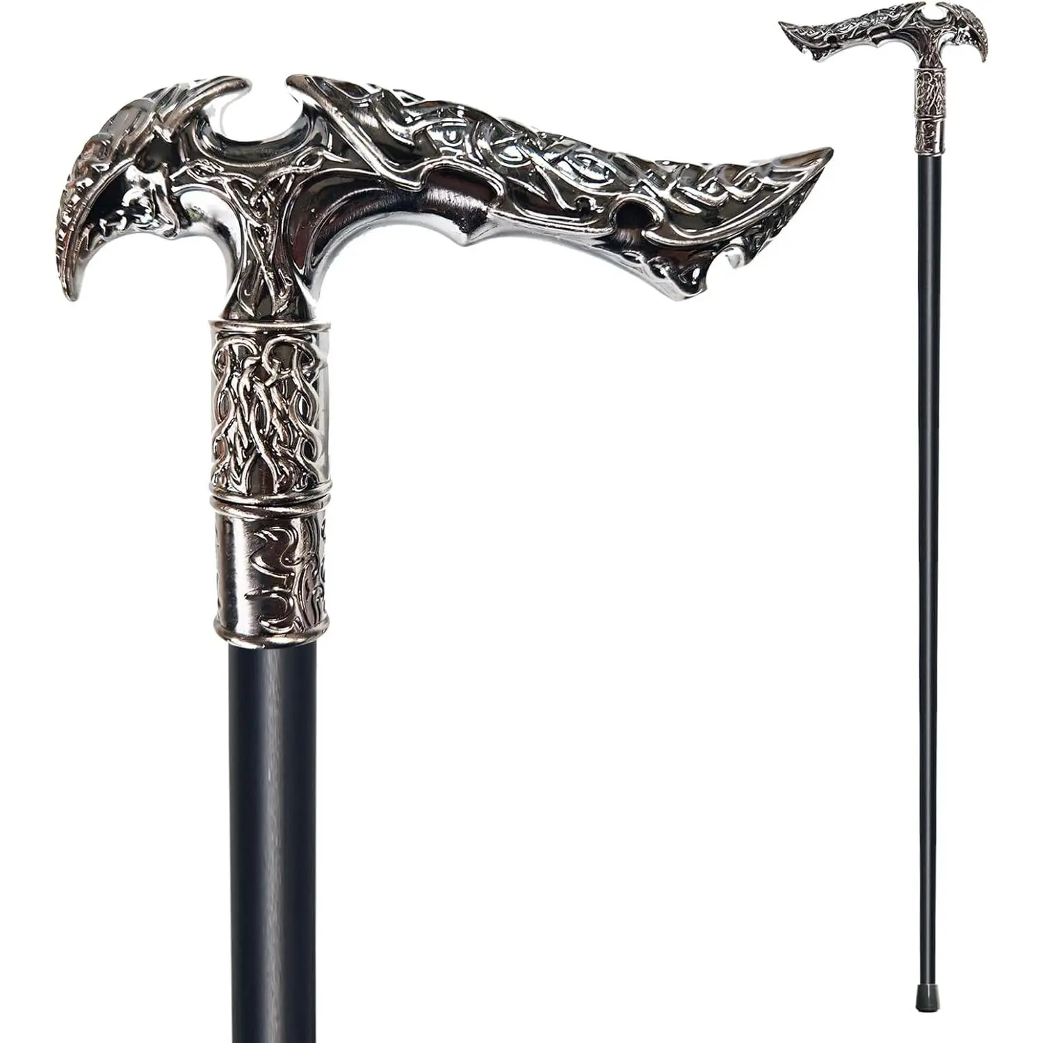Walking Cane 36.5 Inch Heavy Duty 500+ lbs Capacity Ergonomic Handle for Men Women Seniors Elegant Matte Black Silver Metal Goth Gothic Aesthetic