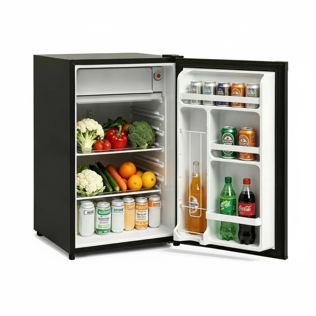 3.2 Cu Ft Compact Personal Refrigerator-Freezer Combo, Quiet 38db Under-Counter Energy-Efficient Cooling Unit, 7-Speed Temp Control, Reversible Door for Apartment Home Bar