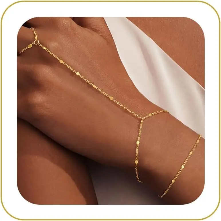 Hand Chain Bracelet for Women, Dainty  Finger Ring Bracelet | Elegant 14K  Plated Hand Chain with Lightweight Adjustable Design,  and   for Daily Wear